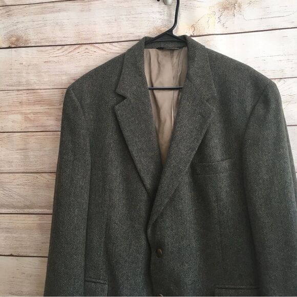 VINTAGE BROOKS BROTHERS 100% CAMEL HAIR BLAZER IN GRAY HERRINGBONE PRINT - Picture 2 of 8